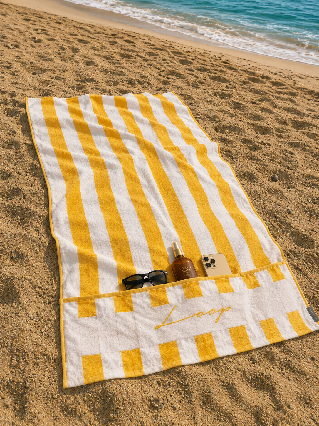 Large Striped Pocketed Towel