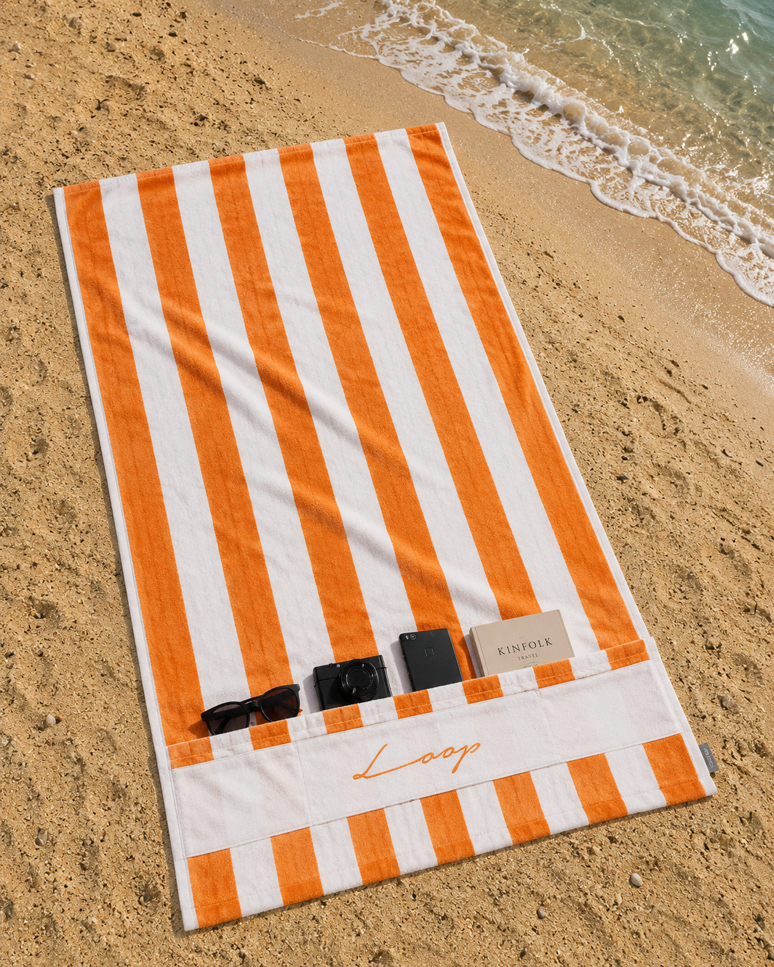 Large Striped Pocketed Towel