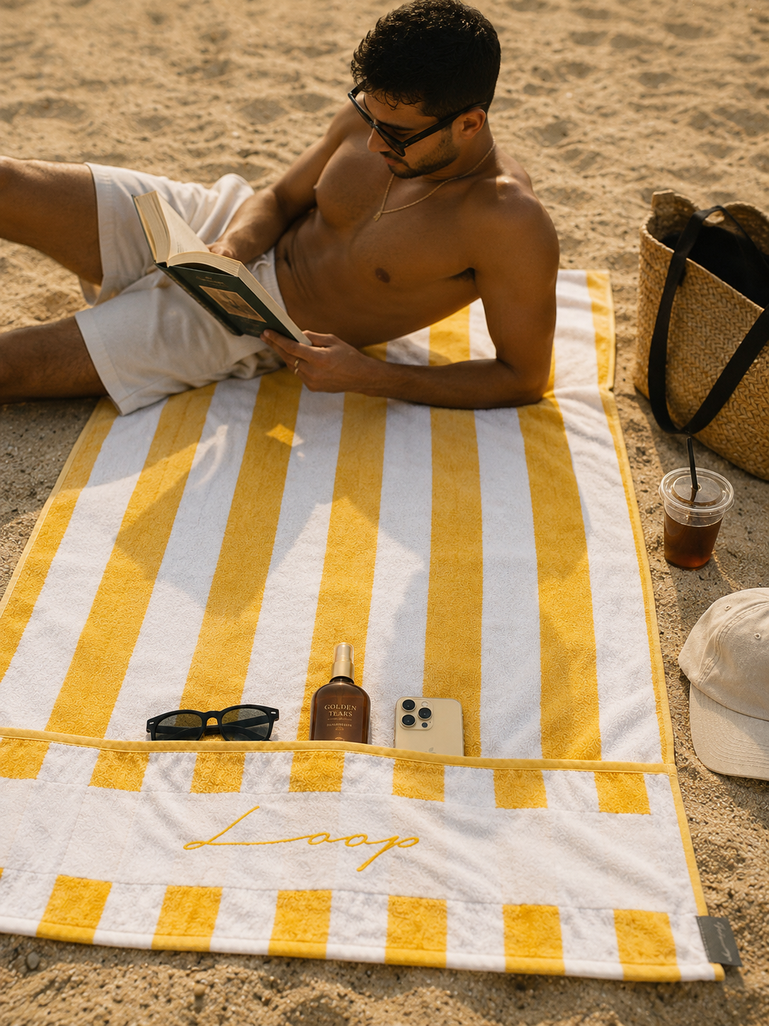 Large Striped Pocketed Towel