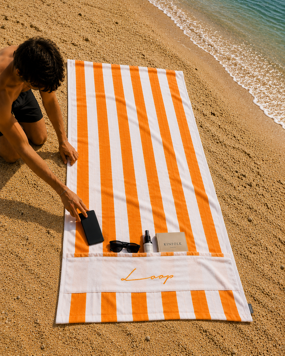 Large Striped Pocketed Towel