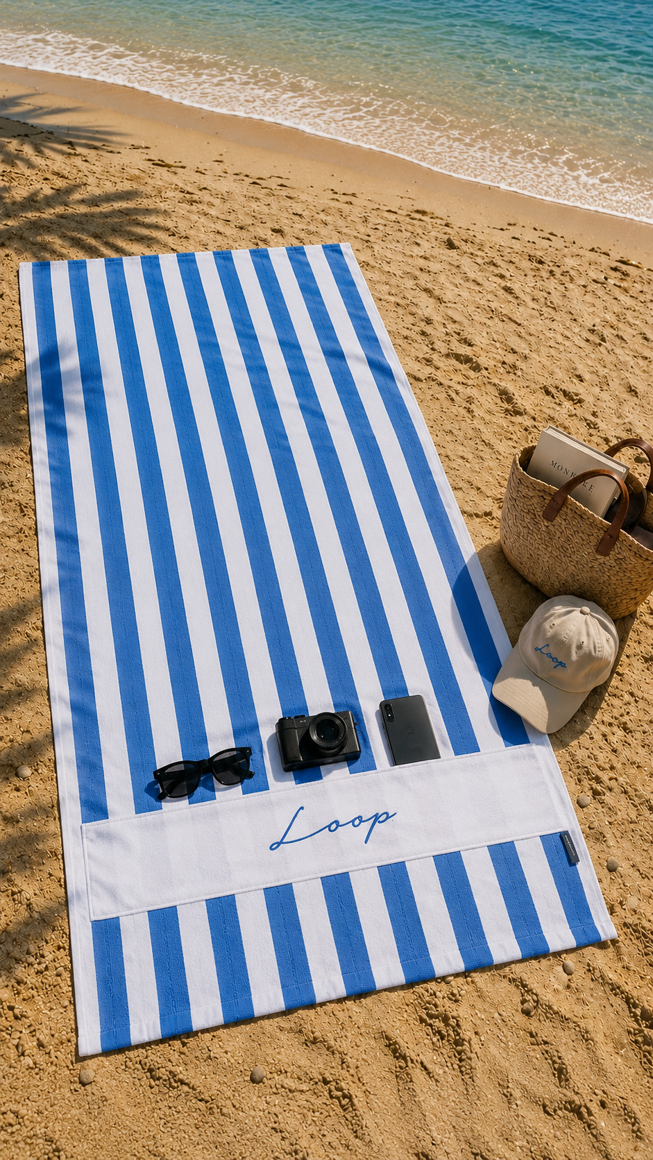 Large Striped Pocketed Towel